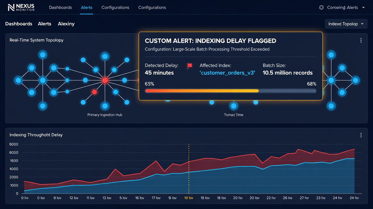 Example alert configuration screen highlighting indexing delay thresholds