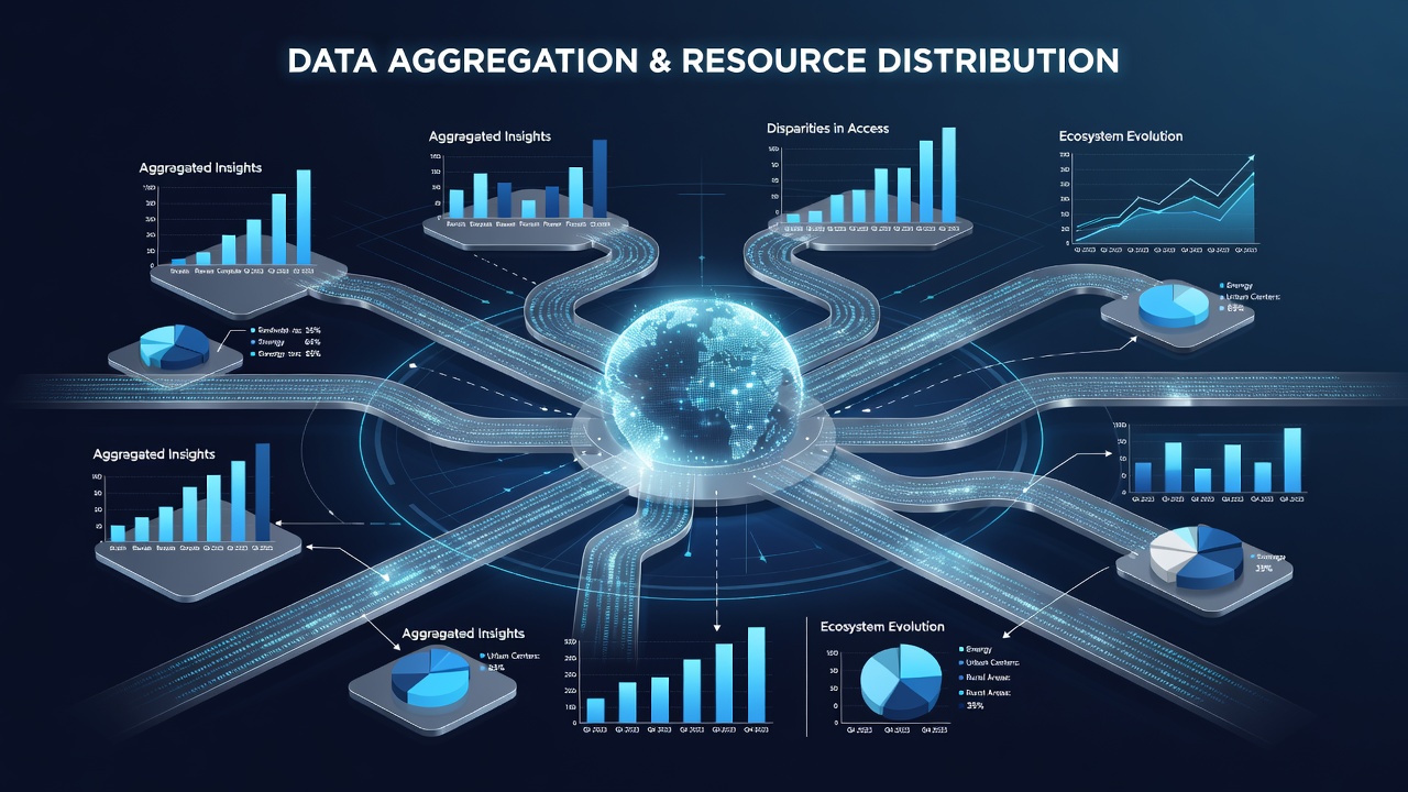 Charts and graphs illustrating shifts in computing resource distribution across global digital ecosystems over time